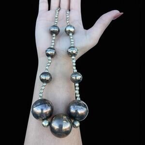 VTG HUGE Navajo Style pearls Silver Tone Bead Necklace 2-20 MM Graduated Western